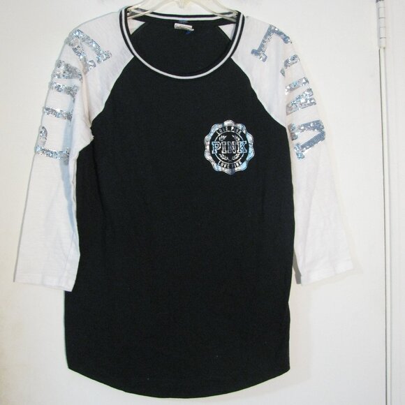 PINK Victoria's Secret Tops - * Pink Victoria's Secret Casual Top Medium Silver Accents Sequins Black White